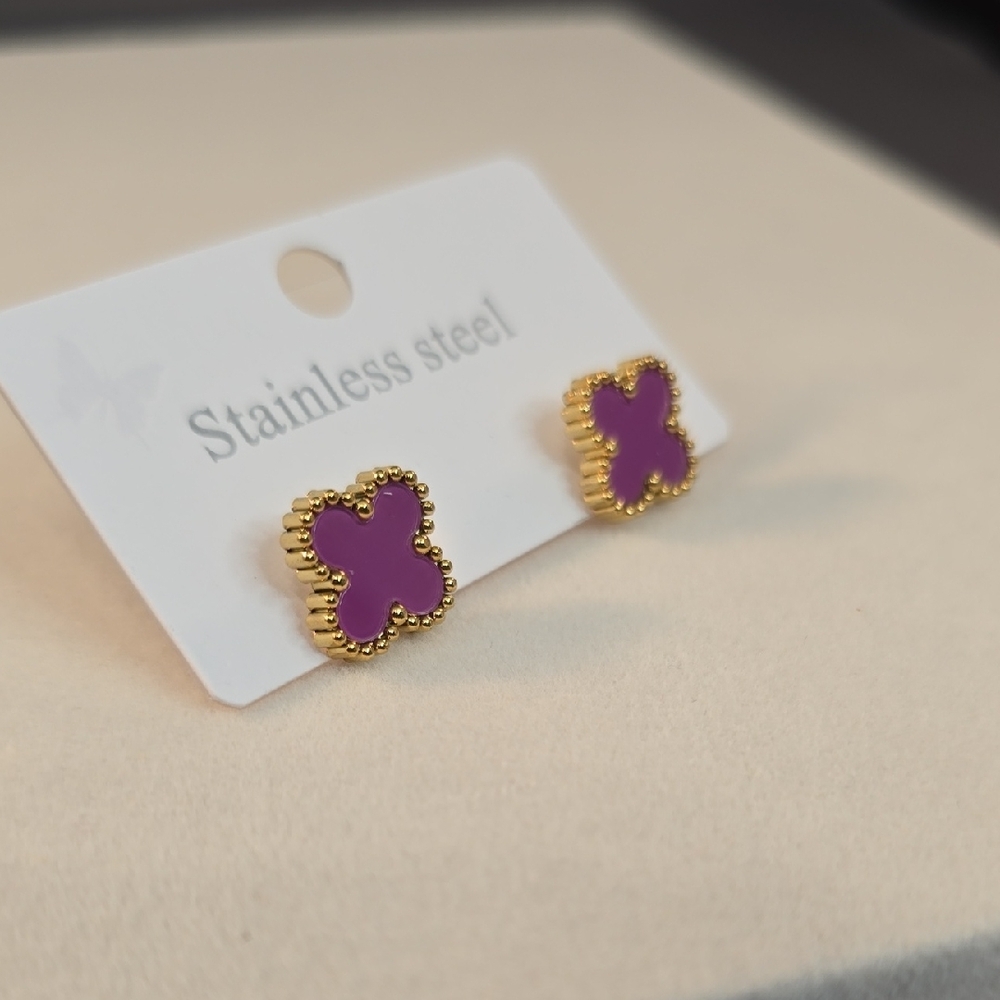 Purple and Gold Stainless Steel Earrings - Picture 2 of 8